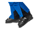 Blauwe skibroek met zwarte skischoenen