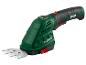 Groene en zwarte accugrastrimmer met metalen mes en rode knoppen.