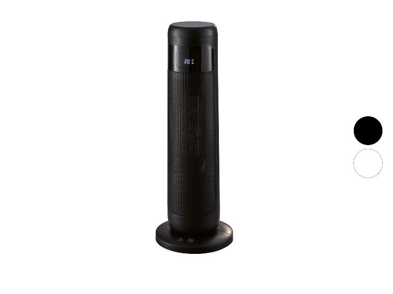 Zwarte torenverwarming met display dat 20°C toont