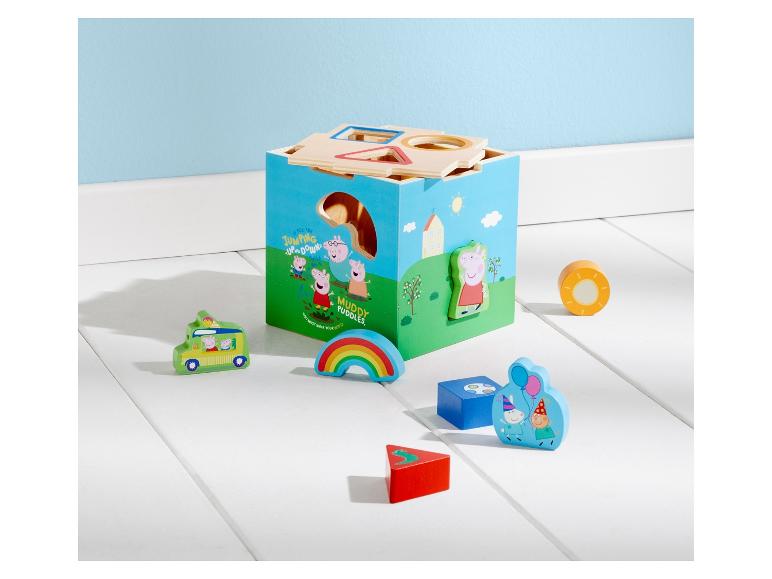 Peppa Pig houten speelgoed met een blokkenkist en andere vormen.