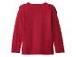 Achteraanzicht van een effen rood T-shirt met lange mouwen.