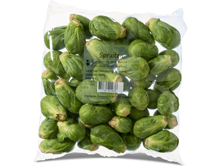 Transparante zak met verse spruitjes.
