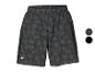 Donkergrijze sportshorts met een subtiel patroon en zwarte zijpanelen.
