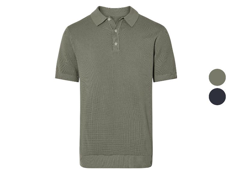 Gebreid polo shirt, olijfgroen en zwart.