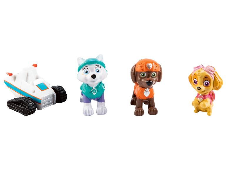 Paw Patrol-speelgoed met Everest, Chase, Skye en hun voertuig.