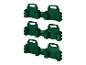 Drie groene gereedschapshouders met gaten en handvatten