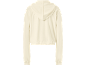 Crèmekleurige crop hoodie met elastische boorden aan de onderkant en mouwen, achterkant.