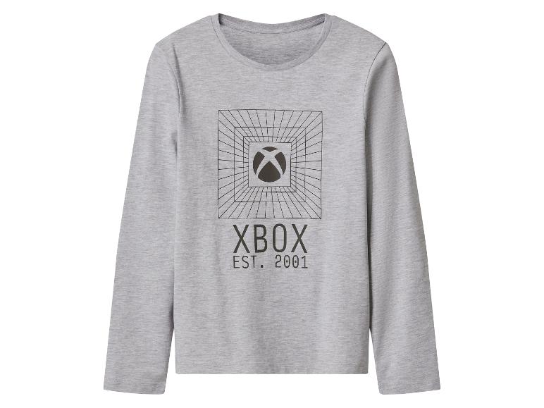 Grijs T-shirt met lange mouwen met een Xbox-logo en de tekst 'XBOX EST. 2001'.