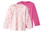 Twee kinder shirts met lange mouwen, één roze met hartjes en één effen fuchsia.