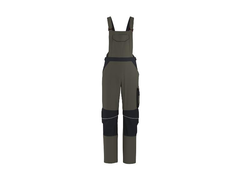 Olijfgroene werkoveralls met zwarte en witte details