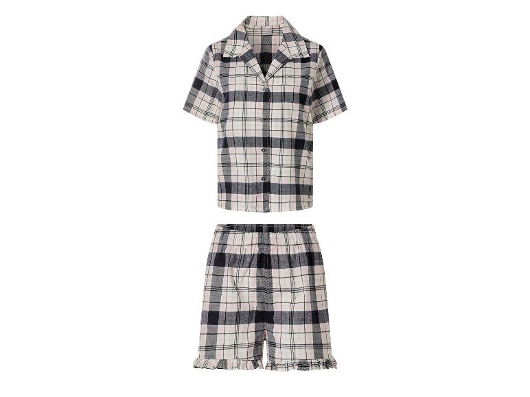 Dames geruite pyjama met korte mouwen en shorts in roze, zwart en wit.