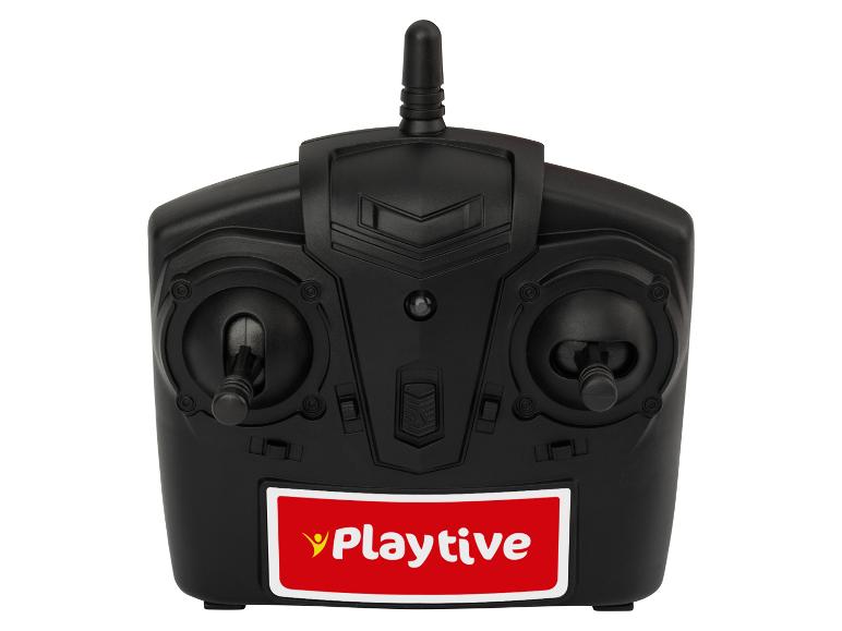 Een zwarte Playtive afstandsbediening met twee knoppen.