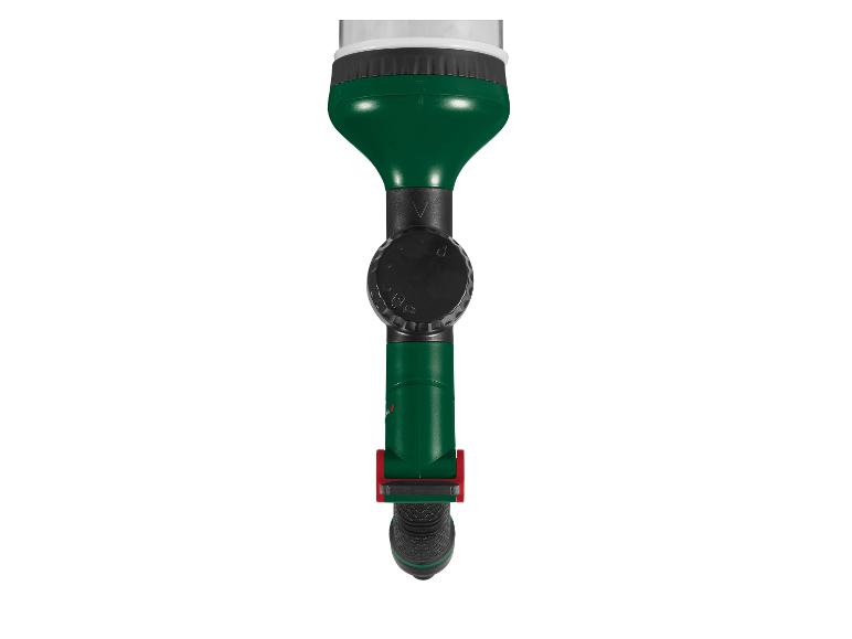 Groene tuinsproeier met transparant reservoir en zwart handvat
