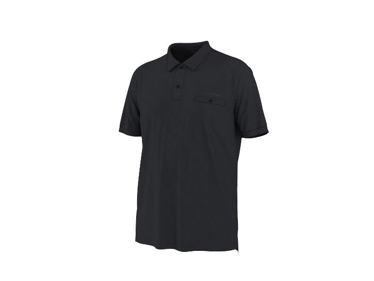 Zwart poloshirt met korte mouwen, kraag en borstzak met de tekst 'PARKSIDE'.