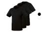 Drie zwarte T-shirts met ronde hals, diagonaal gerangschikt