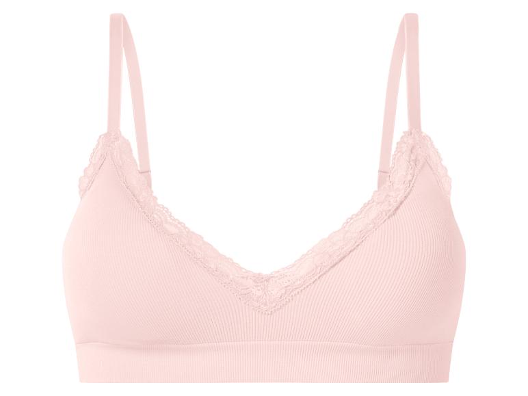 Lichtroze geribbelde bralette met kanten details