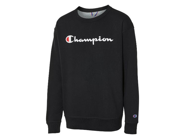 Zwarte Champion sweater met geborduurd logo.