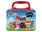 Een Paw Patrol metalen doos met handvat.