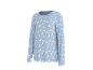 Lichtblauwe pyjamatop met lange mouwen en een patroon van witte halve manen en sterren.