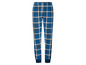 Blauwe pyjamabroek met ruitjespatroon.