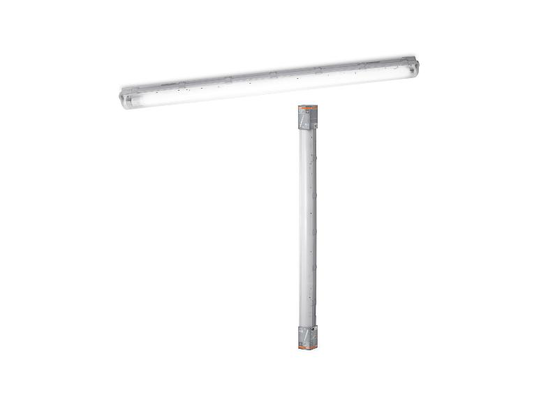 Twee witte LED-armaturen, één horizontaal en één verticaal.