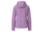 Lila fleece trui met capuchon en ruitpatroon.