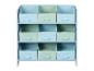 Opbergrek met 9 stoffen dozen in pastelblauwe en groene tinten