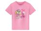 Roze kinder T-shirt met korte mouwen, puppyprint en de tekst 'One of a kind'.
