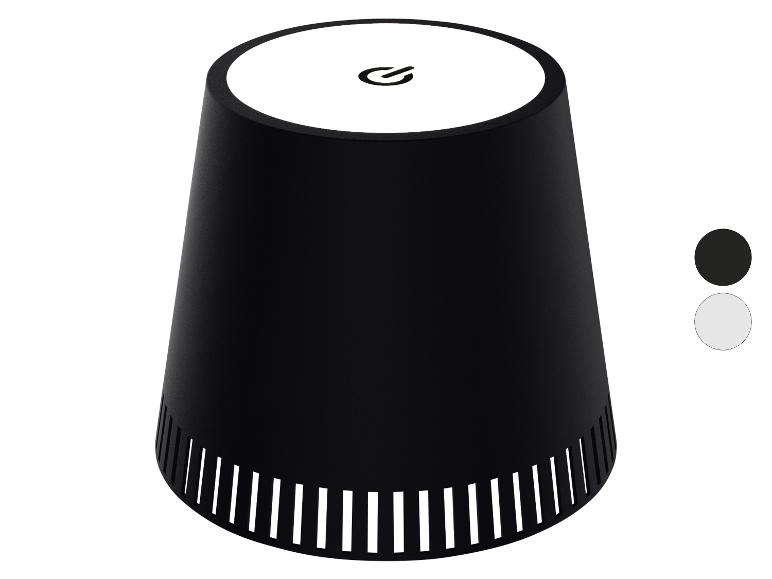 Kegelvormige zwarte luidspreker met uitsparingen, beschikbaar in zwart en wit.