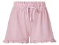 Roze damesshort met elastische tailleband en strik aan de voorkant.