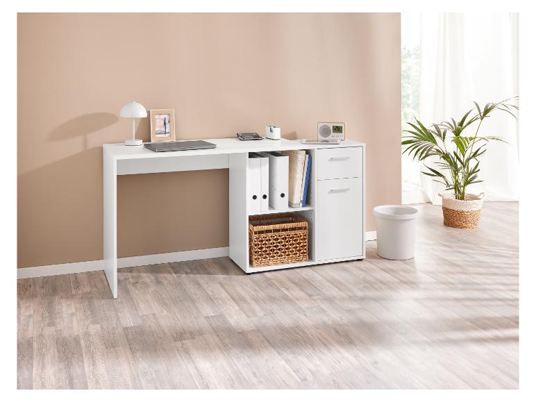 Wit bureau met opbergruimte, perfect voor een moderne werkplek.