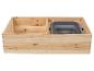 Houten tuinbed met een leeg compartiment en een opvouwbare grijze kuip