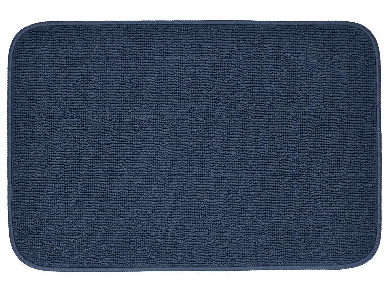 Donkerblauwe rechthoekige mat met afgeronde hoeken.