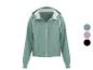 Dames hoodie jas in lichtgroen met wit trekkoord en rits, kleuropties getoond.