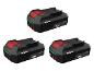 Drie zwarte 2.0Ah 20V accu's met rode en groene details
