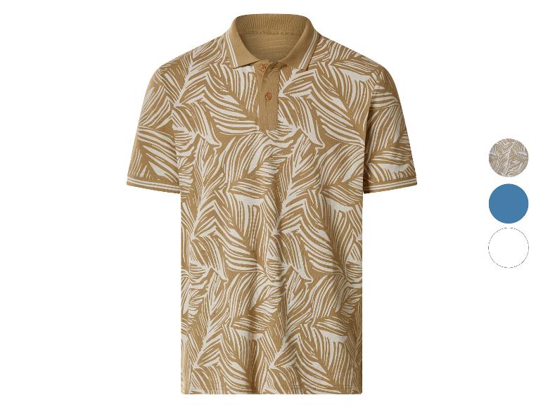 Poloshirt met korte mouwen en tropisch bladpatroon in beige en wit.