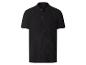 Zwart poloshirt met korte mouwen, geribbelde textuur en knopen.
