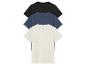 Drie t-shirts in zwart, donkerblauw en crème.