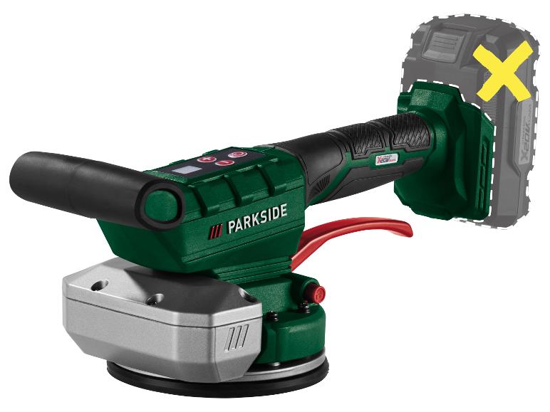 Parkside tegelvibrator met accu, groen en zwart.