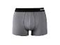 Grijze boxershort met zwarte elastische tailleband en witte tekst