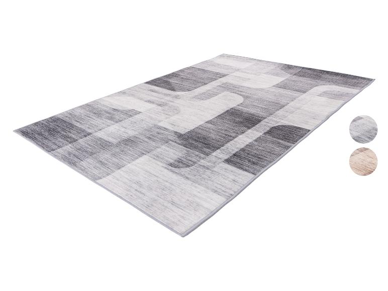 Modern grijs-wit vloerkleed met geometrisch patroon, met kleurstalen