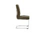 Design stoel in taupe stof met verchroomd onderstel.