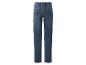 Achterkant van een blauwe jeans met zakken en riemlussen.