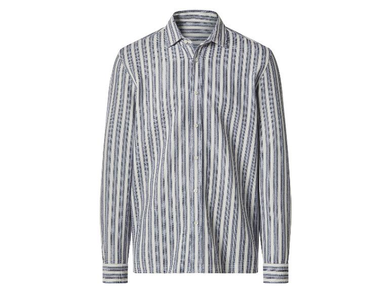 Gestreept herenoverhemd met lange mouwen in blauw en wit