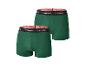 Twee groene Parkside boxershorts met een zwarte en rode tailleband.