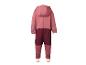 Roze en bordeauxrode kinderoverall met reflecterende details, achteraanzicht.