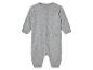 Grijze baby romper met drukknoopjes.