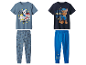 Paw Patrol pyjama voor jongens: blauw shirt en grijze broek, donkerblauw shirt en blauwe broek.