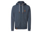 Een donkerblauwe hoodie met rits.