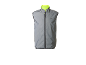 Grijze reflecterende hardloopvest met rits en gele kraag.
